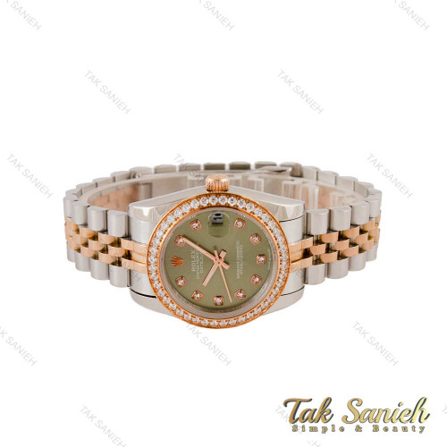 ساعت رولکس زنانه دورنگ رزگلد دورنگین صفحه سبز Rolex-5221-L
