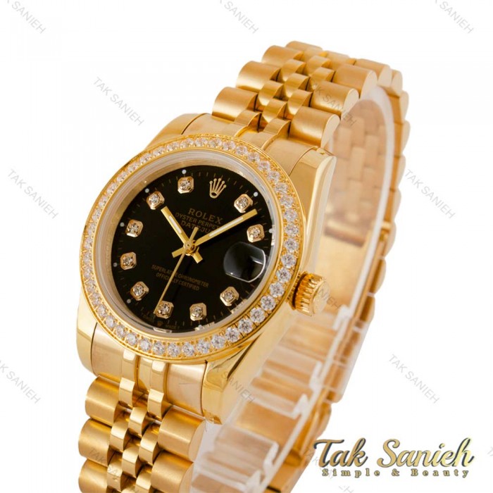 ساعت رولکس زنانه طلایی صفحه مشکی دورنگین Rolex-5222-L