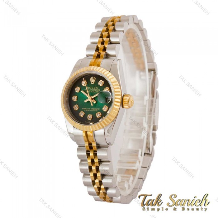 ساعت رولکس زنانه دورنگ طلایی صفحه سبز مشکی Rolex-4833-L