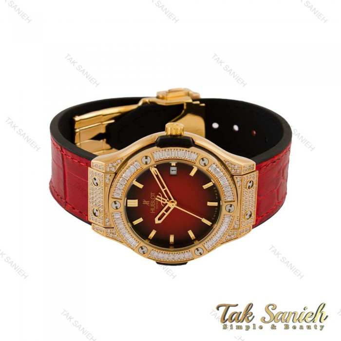 ساعت هابلوت زنانه طلایی قرمز نگین دار Hublot-5227-L