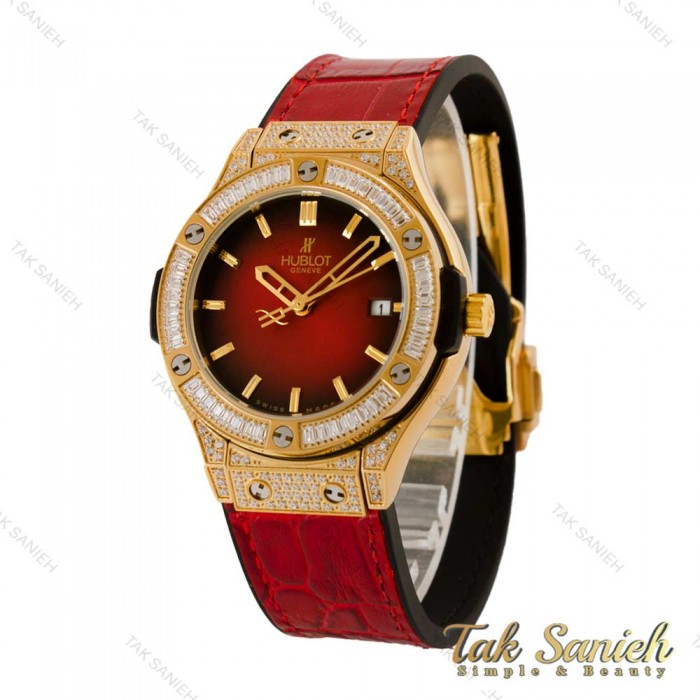 ساعت هابلوت زنانه طلایی قرمز نگین دار Hublot-5227-L