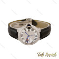 ساعت کارتیه بالن بلو زنانه فول نگین سیلور بند چرم Cartier-5264-L