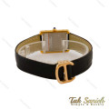 ساعت کارتیه تانک زنانه طلایی بند چرم مشکی Cartier-5267-L