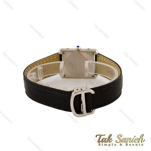 ساعت کارتیه تانک زنانه سیلور بند چرم مشکی Cartier-5268-L