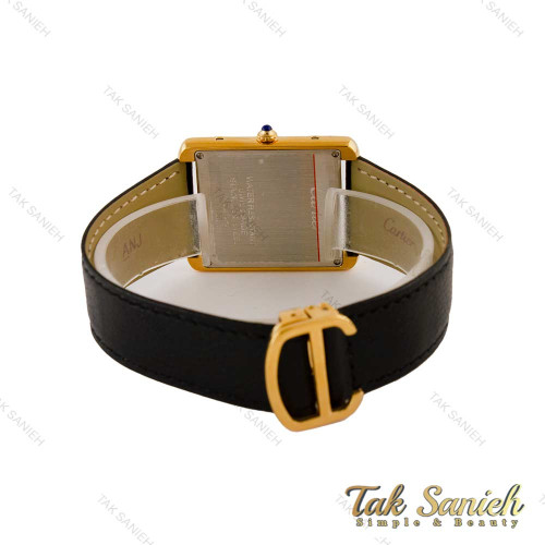 ساعت کارتیه تانک مردانه طلایی بند چرم مشکی Cartier-5270-G
