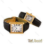 ساعت کارتیه تانک ست طلایی بند چرم مشکی Cartier-5271-S