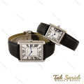 ساعت کارتیه تانک ست سیلور بند چرم مشکی Cartier-5272-S