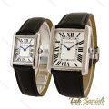 ساعت کارتیه تانک ست سیلور بند چرم مشکی Cartier-5272-S