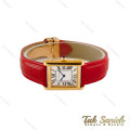 ساعت کارتیه تانک زنانه طلایی بند چرم قرمز Cartier-5274-L