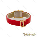 ساعت کارتیه تانک زنانه طلایی بند چرم قرمز Cartier-5274-L