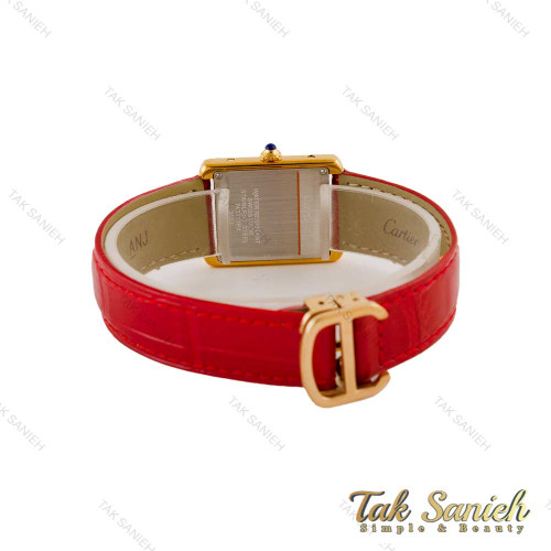 ساعت کارتیه تانک زنانه طلایی بند چرم قرمز Cartier-5274-L