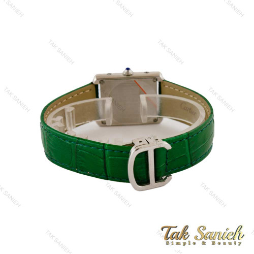 ساعت کارتیه تانک زنانه بند چرم سبز قاب سیلور Cartier-5275-L
