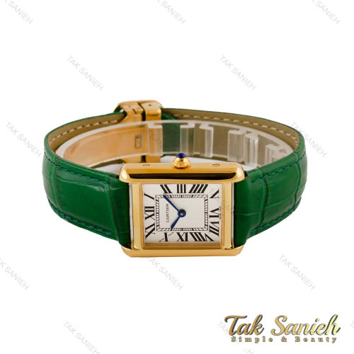 ساعت کارتیه تانک زنانه طلایی بند چرم سبز Cartier-5276-L
