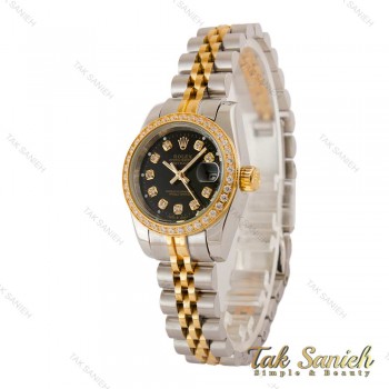 ساعت رولکس زنانه دورنگ طلایی صفحه مشکی دورنگین Rolex-5403-L