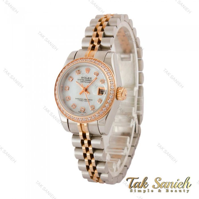 ساعت رولکس زنانه دورنگ رزگلد دورنگین صفحه سفید Rolex-5405-L