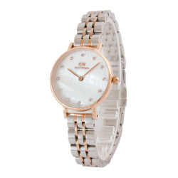ساعت زنانه دنیل ولینگتون دورنگ رزگلد صفحه سفید نگینی DW-5410-L