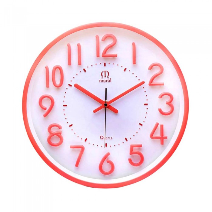 ساعت دیواری مارال صفحه سفید اعداد سه بعدی قرمز رنگ Maral-4756-11-W