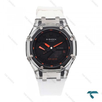 جی شاک GA2100 مردانه شیشه ای سفید عقربه نارنجی G-Shock-5850-G