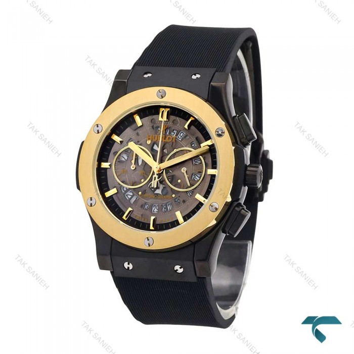 ساعت مردانه هابلوت سه موتوره مشکی طلایی اسکلتون Hublot-5906-L