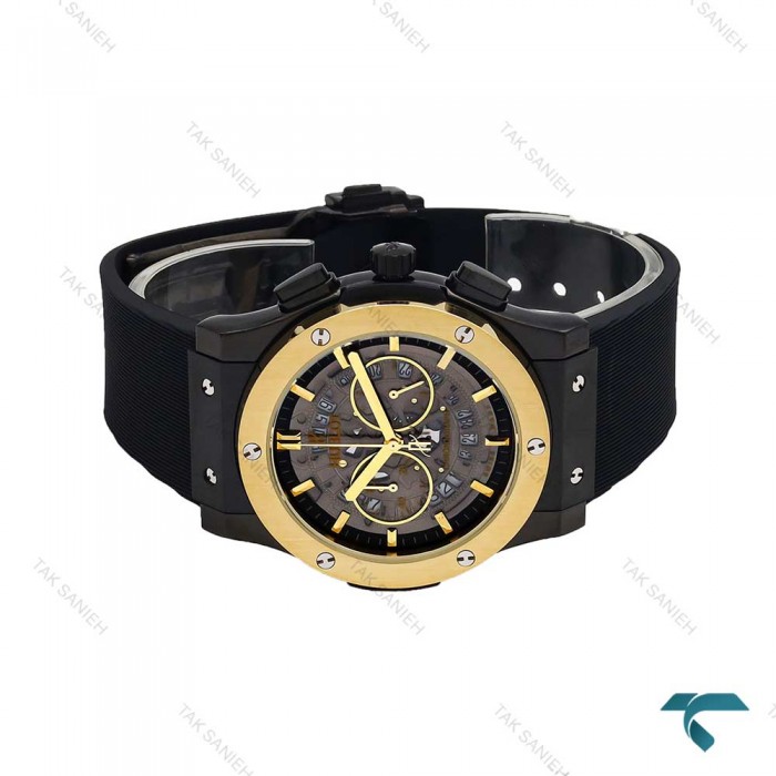 ساعت مردانه هابلوت سه موتوره مشکی طلایی اسکلتون Hublot-5906-L