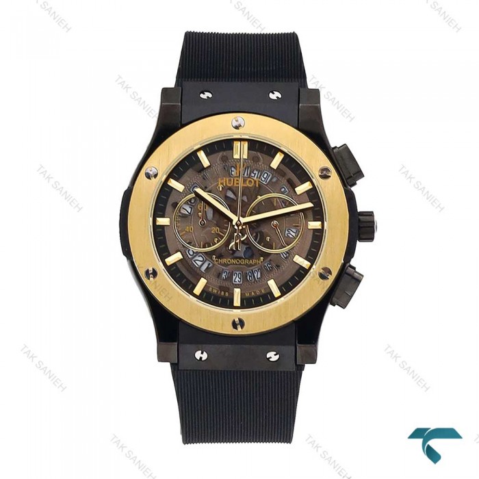 ساعت مردانه هابلوت سه موتوره مشکی طلایی اسکلتون Hublot-5906-L