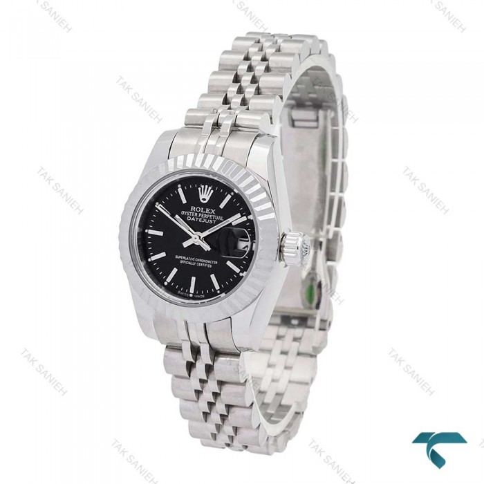 رولکس زنانه استیل صفحه مشکی ایندکس خط Rolex-5911-L