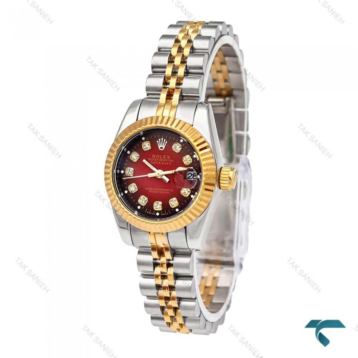 ساعت رولکس زنانه دورنگ صفحه قرمز اسمال Rolex-5979-S-L