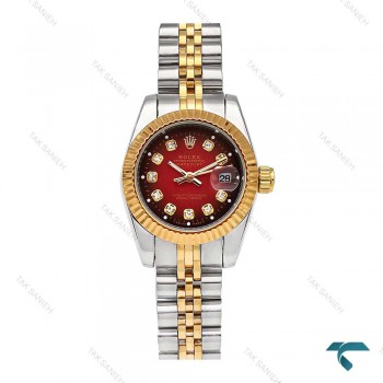 ساعت رولکس زنانه دورنگ صفحه قرمز اسمال Rolex-5979-S-L