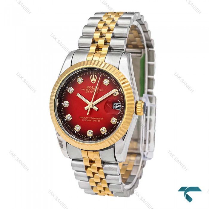 رولکس مردانه دیت جاست دورنگ طلایی صفحه قرمز Rolex-5980-G