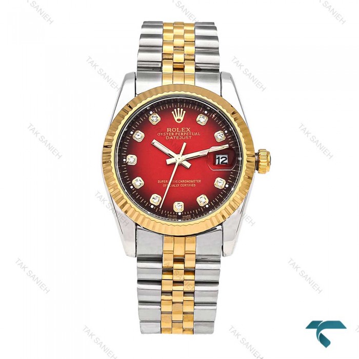 رولکس مردانه دیت جاست دورنگ طلایی صفحه قرمز Rolex-5980-G