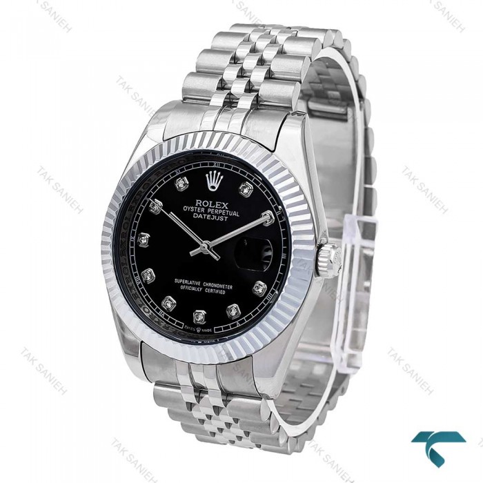 رولکس دیت جاست 2 مردانه استیل صفحه مشکی ایندکس نگین ROLEX-6063-G