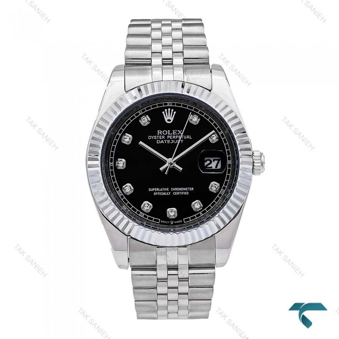 رولکس دیت جاست 2 مردانه استیل صفحه مشکی ایندکس نگین ROLEX-6063-G