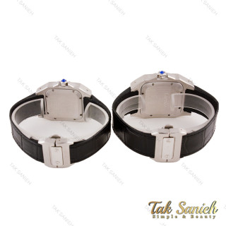 ساعت ست کارتیر سانتوس 100 سیلور مشکی صفحه سفید Cartier-5592-S