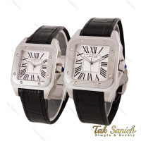 ساعت ست کارتیر سانتوس 100 سیلور مشکی صفحه سفید Cartier-5592-S