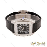 ساعت کارتیه سانتوس 100مردانه بند چرم مشکی صفحه مشکی Cartier-5595-G