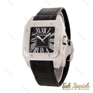 ساعت کارتیه سانتوس 100مردانه بند چرم مشکی صفحه مشکی Cartier-5595-G