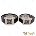 ساعت ست کارتیر سانتوس 100 بند چرم مشکی Cartier-5596-S