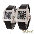 ساعت ست کارتیر سانتوس 100 بند چرم مشکی Cartier-5596-S