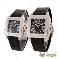 ساعت ست کارتیر سانتوس 100 بند چرم مشکی Cartier-5596-S