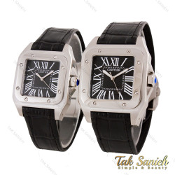 ساعت ست کارتیر سانتوس 100 بند چرم مشکی Cartier-5596-S