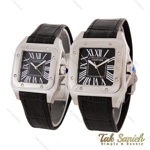 ساعت ست کارتیر سانتوس 100 بند چرم مشکی Cartier-5596-S