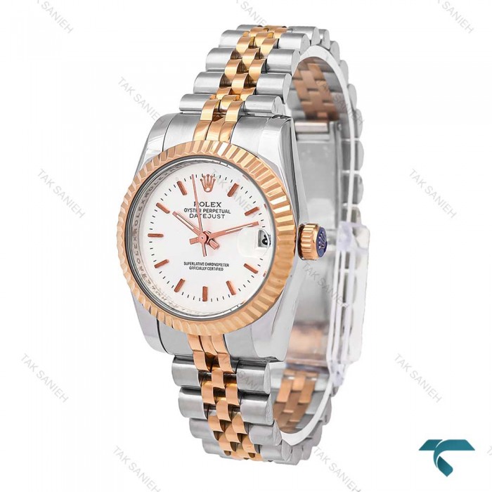 رولکس زنانه دورنگ رزگلد صفحه سیلور خطی Rolex-6086-L