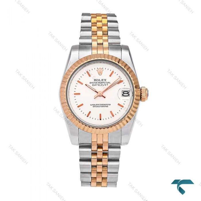 رولکس زنانه دورنگ رزگلد صفحه سیلور خطی Rolex-6086-L