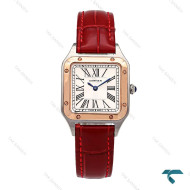 ساعت کارتیه دومونت زنانه دورنگ رزگلد بند قرمز اسمال Cartier-6095-L