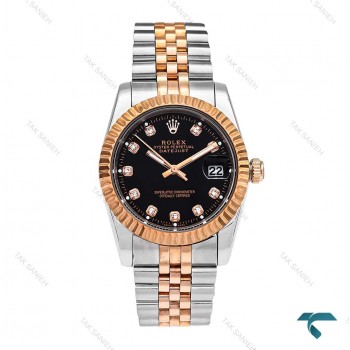 ساعت رولکس مردانه دورنگ رزگلد صفحه مشکی ایندکس نگین Rolex-6112-G