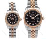 ست ساعت رولکس دورنگ رزگلد صفحه مشکی ایندکس نگین Rolex-6113-S