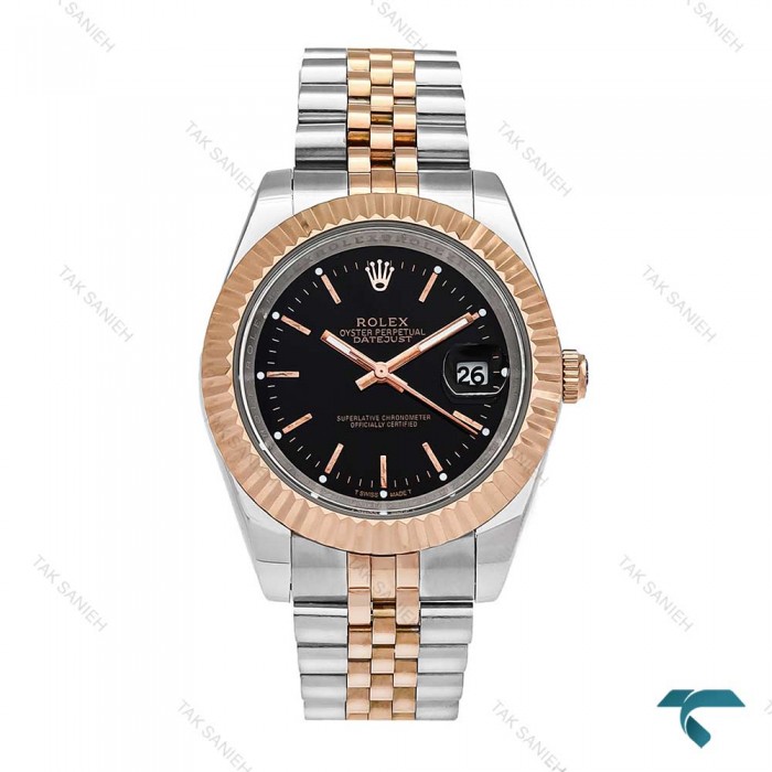 رولکس مردانه دورنگ رزگلد صفحه مشکی ایندکس خط Rolex-6115-G