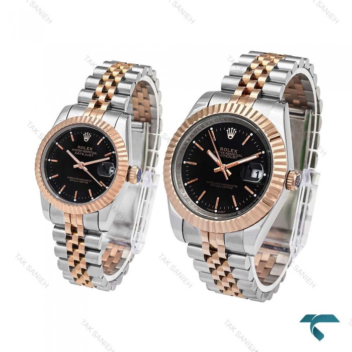 ساعت ست رولکس دورنگ رزگلد صفحه مشکی ایندکس خطی Rolex-6116-S