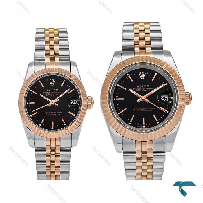 ساعت ست رولکس دورنگ رزگلد صفحه مشکی ایندکس خطی Rolex-6116-S