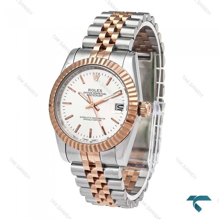 ساعت رولکس دیت جاست مردانه دورنگ رزگلد صفحه سیلور Rolex-6117-G